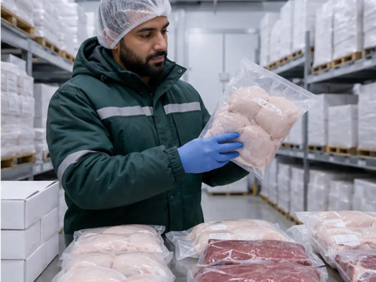 B2B procurement manager inspecting commercial food supply